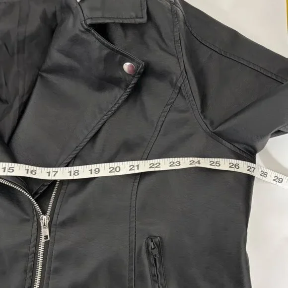 Rue 21+ Jacket 3X Retro Moto Zip Faux Leather Hood Mixed Media Streetwear Grunge - Picture 4 of 11